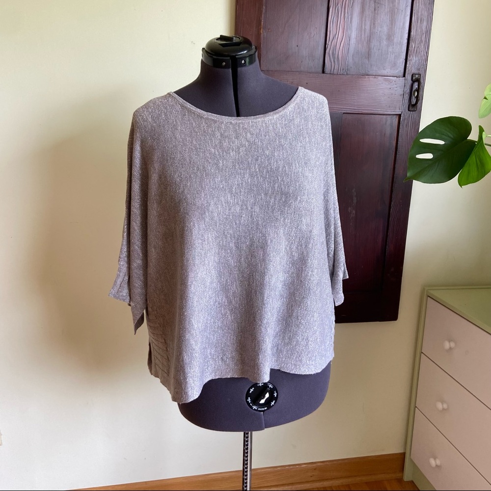 NWT Anthropologie Silver Metallic Oversized Knit Sweater Size Small